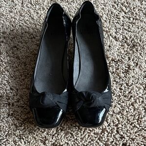 Stuart Weitzman Black Patent Flats with Bow